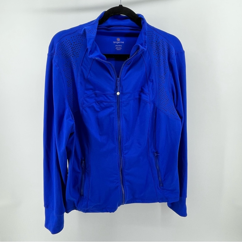 Tangerine Jacket Womens 2XL Blue Full Zip Track Athletic Zip Pockets Thumb Holes